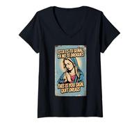 Femme Sainte Marie, Santa Maria, Motivation de rééducation T-Shirt avec Col en V