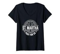 Femme Sainte Marthe patronne de l'hospitalité Dévotion catholique T-Shirt avec Col en V
