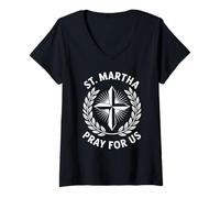 Femme Sainte Marthe Pray For Us Dévotion chrétienne catholique T-Shirt avec Col en V