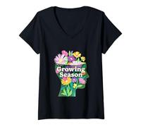 Femme Saison de Croissance Sensibilisation à l'esprit sain T-Shirt avec Col en V