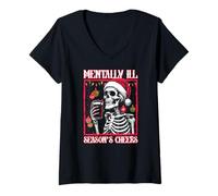 Femme Saison des Malades mentaux Bravo Humour Noir Squelette de T-Shirt avec Col en V