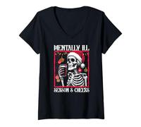 Femme Saison des Malades mentaux Bravo Humour Noir Squelette de T-Shirt avec Col en V