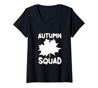 Femme Saison Graphique de Autumn Squad Fall Leaf T-Shirt avec Col en V