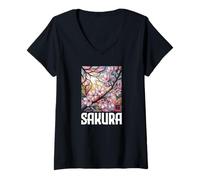 Femme Sakura Japan Cherry Blossom Kawaii Kanji Souvenir Japonais T-Shirt avec Col en V