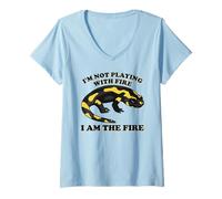 Femme Salamandre de feu avec Inscription « I'm Not Playing with Fire » T-Shirt avec Col en V