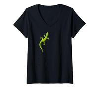 Femme Salamandre nonchalante, Gecko grimpant avec Traces T-Shirt avec Col en V