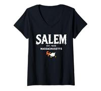 Femme Salem 1626 Massachusetts MA Halloween Duck Witch Costume T-Shirt avec Col en V