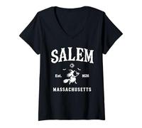 Femme Salem 1626 Massachusetts MA Vintage Halloween Witch Costume T-Shirt avec Col en V