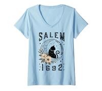 Femme Salem 1692 Ils ont raté un procès pour sorcières Black Cat Moon Witchy T-Shirt avec Col en V