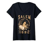 Femme Salem 1692 Ils ont raté un procès pour sorcières de Salem Moon Cat Lady T-Shirt avec Col en V