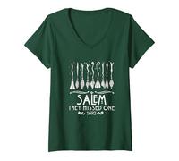 Femme Salem 1692 Sorcière survivante : Unique thème d'halloween pour Femme T-Shirt avec Col en V, Vert Forêt, S