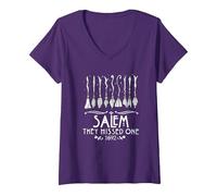 Femme Salem 1692 Sorcière survivante : Unique thème d'halloween pour Femme T-Shirt avec Col en V, Violet, XL