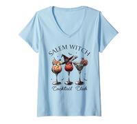 Femme Salem Witch Cocktail Club Halloween Boissons Sorcière Esthétique T-Shirt avec Col en V