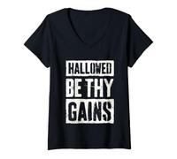 Femme Salle de Sport Hallowed Be Thy Gains T-Shirt avec Col en V