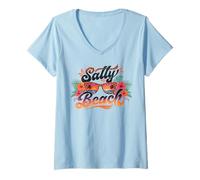 Femme Salty Beach Lunettes de Soleil Motif léopard T-Shirt avec Col en V