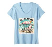 Femme Salty Moms Beach Club Funny Beach Summer Vacation Holiday T-Shirt avec Col en V