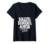 Femme Salud Dinero Amor Y Tiempo Para Gastarlo Dire Espagne T-Shirt avec Col en V