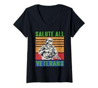 Femme Saluez Tous Les Vétérans Héros Courageux du Service T-Shirt avec Col en V