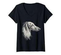 Femme Saluki Dog Motif Animal Domestique Saluki T-Shirt avec Col en V