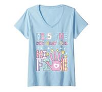 Femme Salut 5 The Birthday Girl, Jolie Pastel pour Enfants de 5 Ans T-Shirt avec Col en V