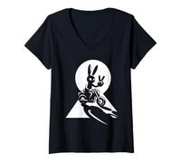 Femme Salut Motard Humour Ombre Lapin Main Moto Vintage T-Shirt avec Col en V