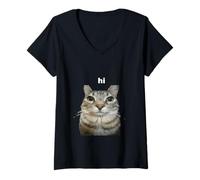 Femme Salut, Silly Staring Cat Meme T-Shirt avec Col en V