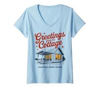 Femme Salutation du Chalet Lanaudière Québec Canada T-Shirt avec Col en V