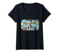 Femme Salutations de Cape Cod T-Shirt avec Col en V
