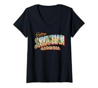 Femme Salutations de Savannah Georgia T-Shirt avec Col en V