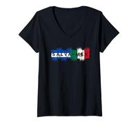 Femme Salva-Mex El Salvador Peinture Hybride Motif Drapeau du Mexique T-Shirt avec Col en V