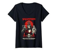 Femme Salvation Darkness Goth Jésus Dark Gothic Christian Metal T-Shirt avec Col en V