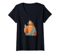 Femme Salvator Mundi Christ avec orbe Renaissance Bénédiction Portrait T-Shirt avec Col en V