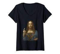 Femme Salvator Mundi de Léonard de Vinci (1500) T-Shirt avec Col en V