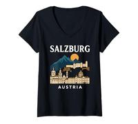 Femme Salzbourg Autriche Retro Alpine Old Town Travel Musique autrichienne T-Shirt avec Col en V
