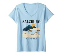Femme Salzbourg Autriche Retro Alpine Old Town Travel Musique autrichienne T-Shirt avec Col en V