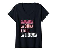 Femme Samanta La Donna Il Mito La Leggenda Festa di Compleanno T-Shirt avec Col en V