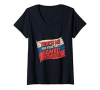 Femme Sambo Quotes Touch Me And Your First Sambo Leçon Is Free T-Shirt avec Col en V