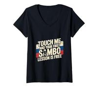 Femme Sambo Quotes Touch Me And Your First Sambo Leçon Is Free T-Shirt avec Col en V