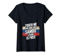 Femme Sambo Quotes Touch Me And Your First Sambo Leçon Is Free T-Shirt avec Col en V