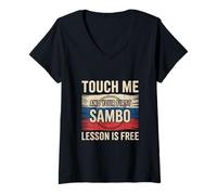 Femme Sambo Quotes Touch Me And Your First Sambo Leçon Is Free T-Shirt avec Col en V