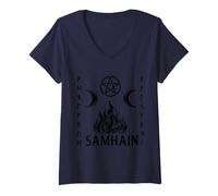 Femme Samhain Wicca Wiccan Witchy Vibes Occulte Celtic Festival T-Shirt avec Col en V
