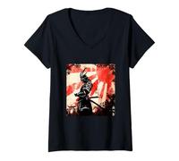 Femme Samouraï Art Japonais rétro Bushido Vintage Warrior T-Shirt avec Col en V