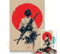 Femme samouraï avec épées et Soleil Rouge Puzzle de 1000 pièces pour Adultes, Jeu de réflexion, Joie familiale, découpe de précision, Joli Cadeau (38x52cm)