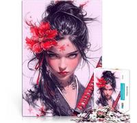Femme samouraï avec Une Fleur Rouge Puzzle 1000 pièces pour Adultes Jeu intellectuel Cadeau d'anniversaire, Cadeaux, décoration Murale 38x26cm