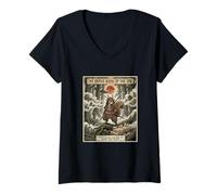 Femme Samouraï écureuil Japonais Style Guerrier ukiyoe T-Shirt avec Col en V