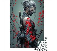 Femme samouraï Feuilles Rouges 1000 Pièces Papier Écologique Jeu De Puzzle Couple Partenaires Jeu Amusant Et Stimulant Entraînement du Cerveau Cadeaux 38x26cm/1000pcs