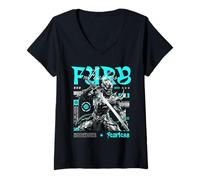 Femme Samouraï Skeleton Fearless Warrior Fury Sword Streetwear T-Shirt avec Col en V