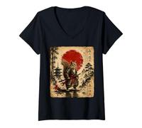 Femme Samouraï Squirrel Warrior Art Japonais Anime Squirrel Samurai T-Shirt avec Col en V
