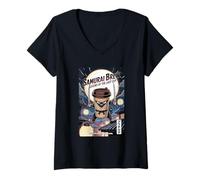 Femme Samurai Brew Ninja Coffee Legend Last Tasse Funny T-Shirt avec Col en V