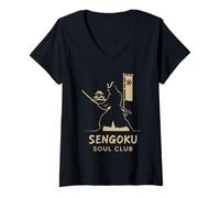 Femme Samurai History Sengoku Clan Crest Bushido Japan Cadeau T-Shirt avec Col en V